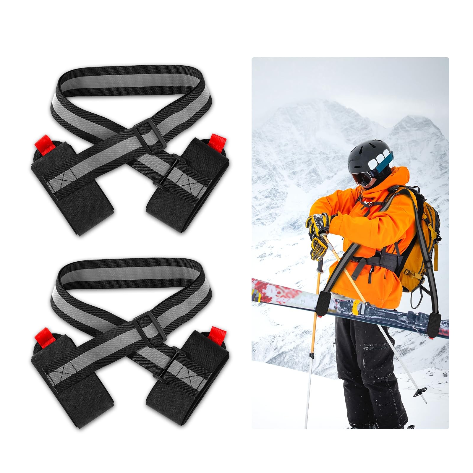 lasuroa 2pcs Ski Straps for Carrying, Adjustable Carrier Medium, Black
