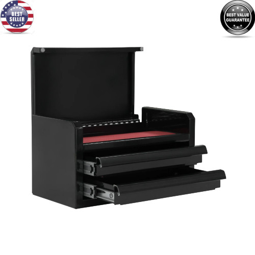 Mini 10-Inch 2-Drawer Steel Toolbox–Compact & Durable with Magnetic Locking Top