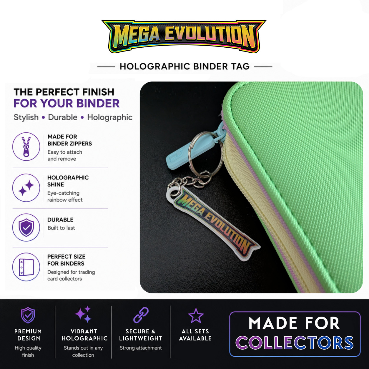 Pokemon Binder Tag Keychains - Mega Evolution Series Sets - You Choose
