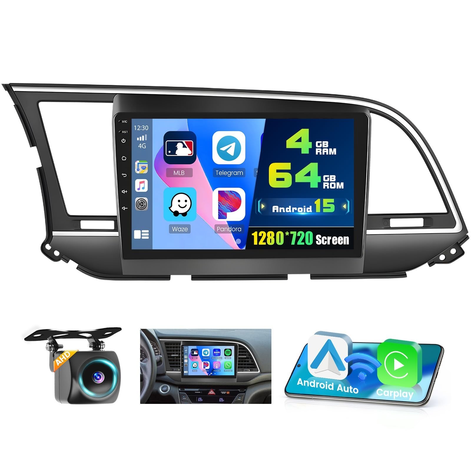 4+64G Android 15 Car Stereo for 2016-2018 Hyundai Elantra,9 inch IPS 1280 * 7...