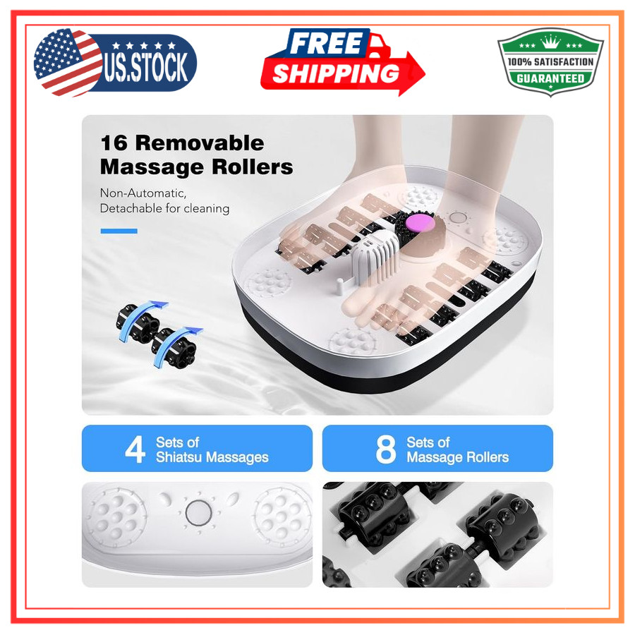 KNQZE Collapsible Foot Spa with Heat Remote Control Bubbles Massage Rollers
