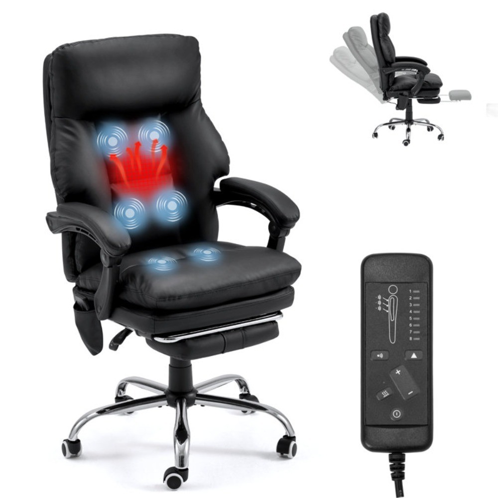Ergonomic Massage Office Chair with Heat, 6 Point Vibration, Reclining Footrest