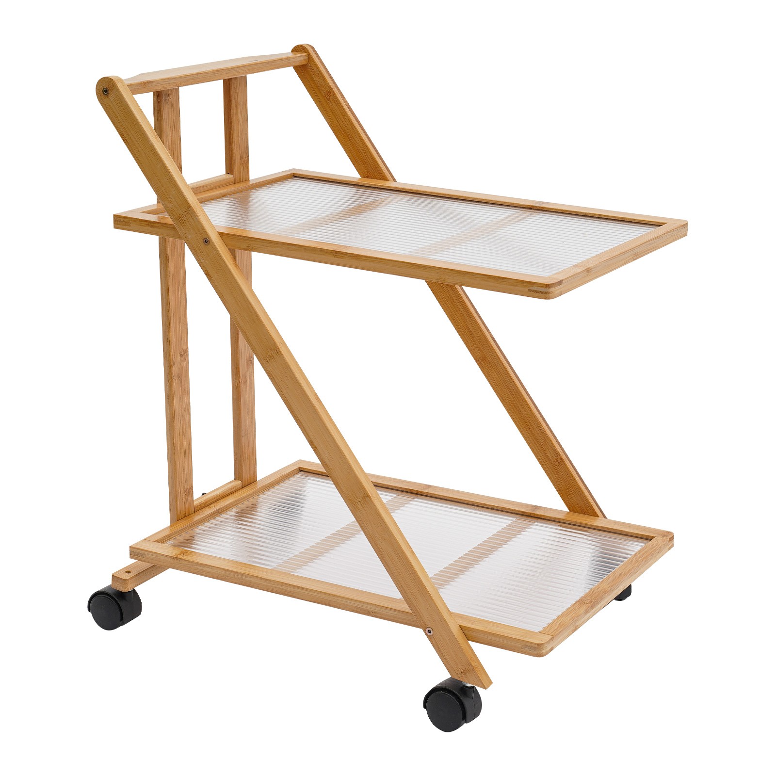 2 Tiers Bamboo Storage Rack, Floor Standing Storage Stand, Foldable Storage Rack