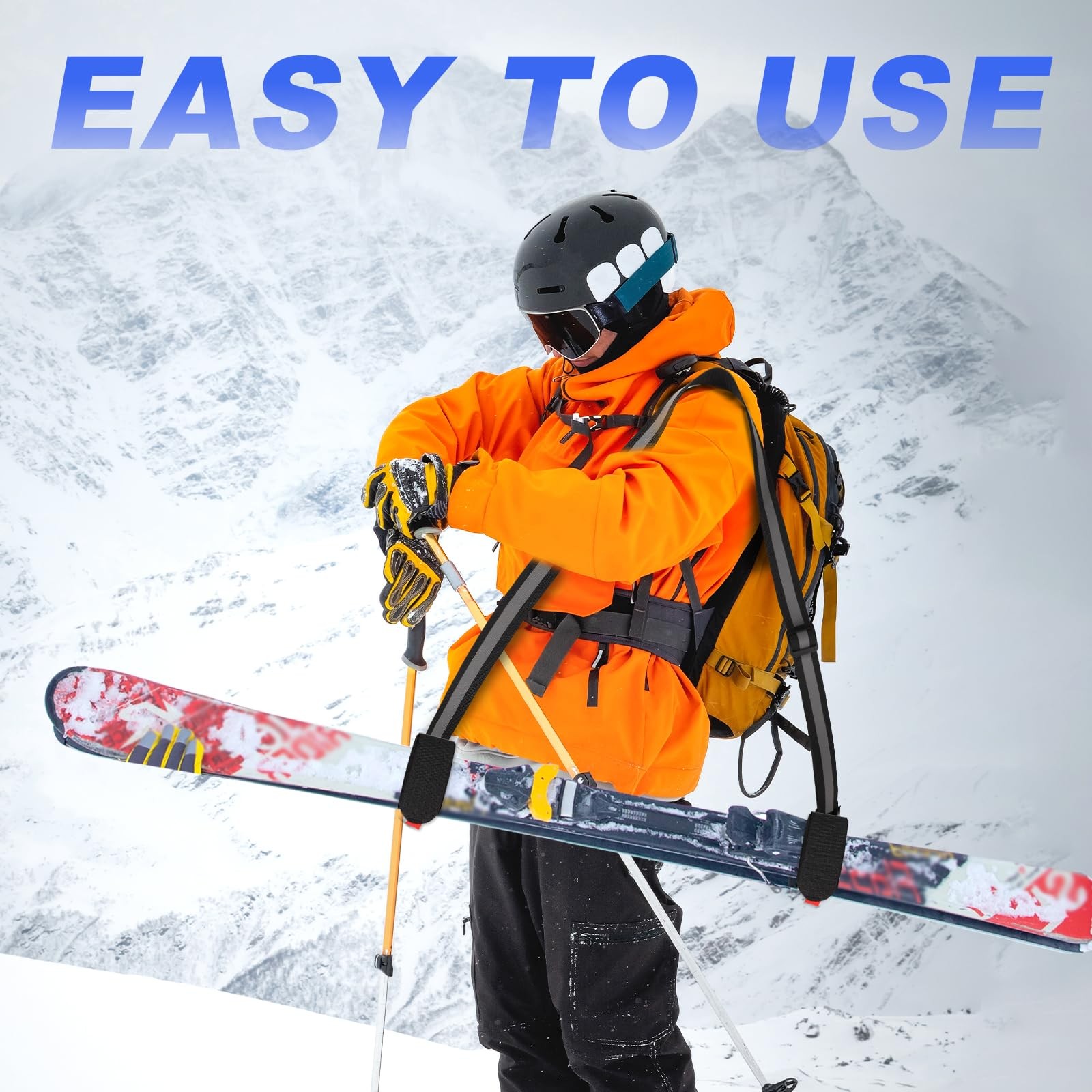 lasuroa 2pcs Ski Straps for Carrying, Adjustable Carrier Medium, Black