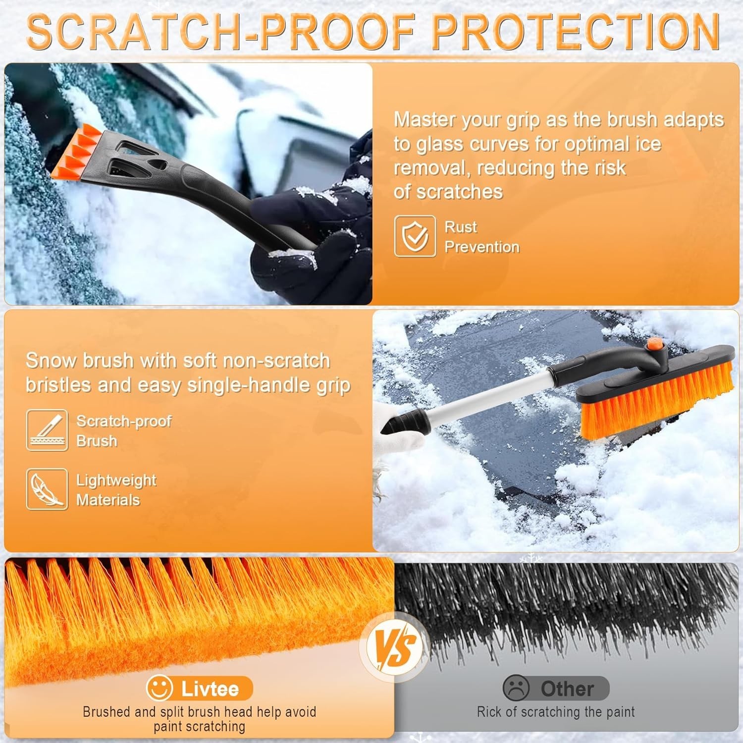 32" Extendable Ice Scraper & Snow Brush - 360° Rotating for Ultimate Convenience