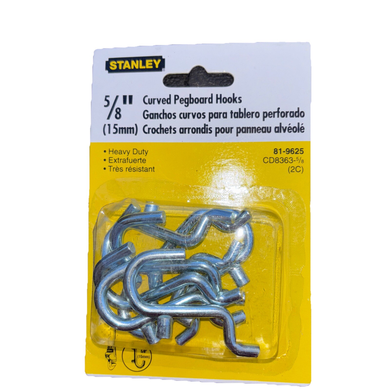 Stanley Tools 5/8” Curved Pegboard Hooks  (81-9625)   Heavy Duty Sealed NEW!
