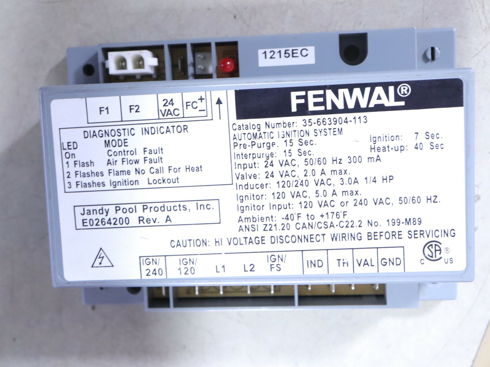 FENWAL 35-663904-113 Automatic Ignition System Jandy E0264200