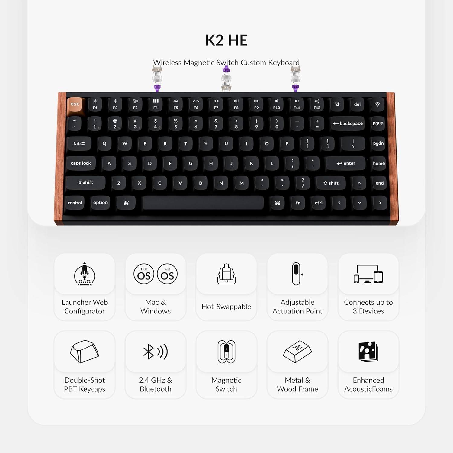 Keychron K2 HE Wireless Magnetic Keyboard & M3 79g Lightweight Mouse - PC & Mac™