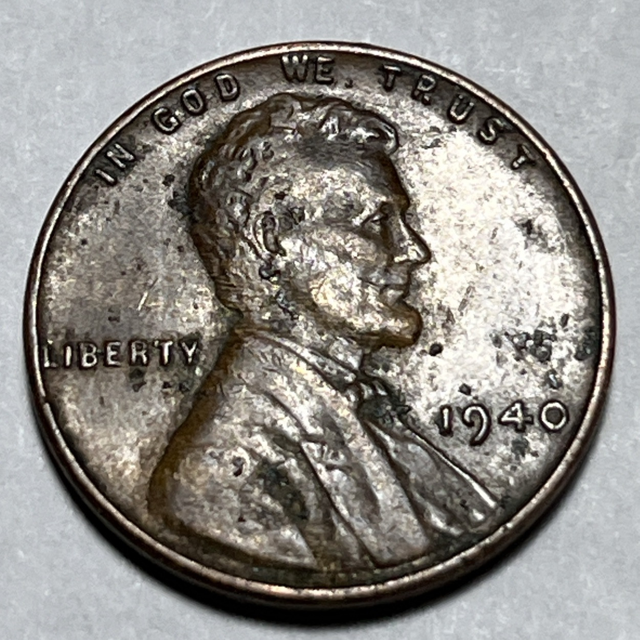 1940 Lincoln Wheat Cent Woody Improper Alloy Error & Strike Through Grease Error