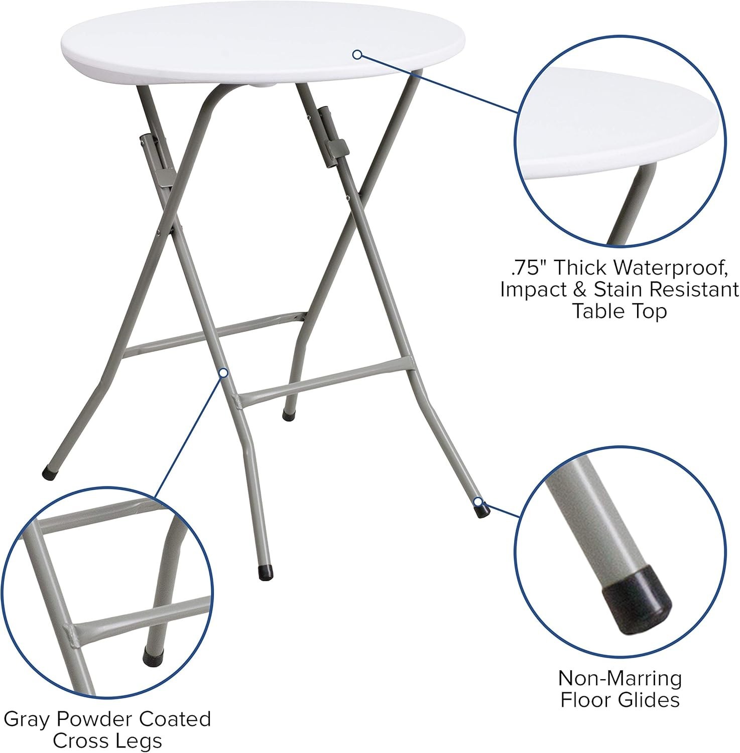 Elon 2' Round Folding Event Table - White Compact Design for Indoors/Outdoors