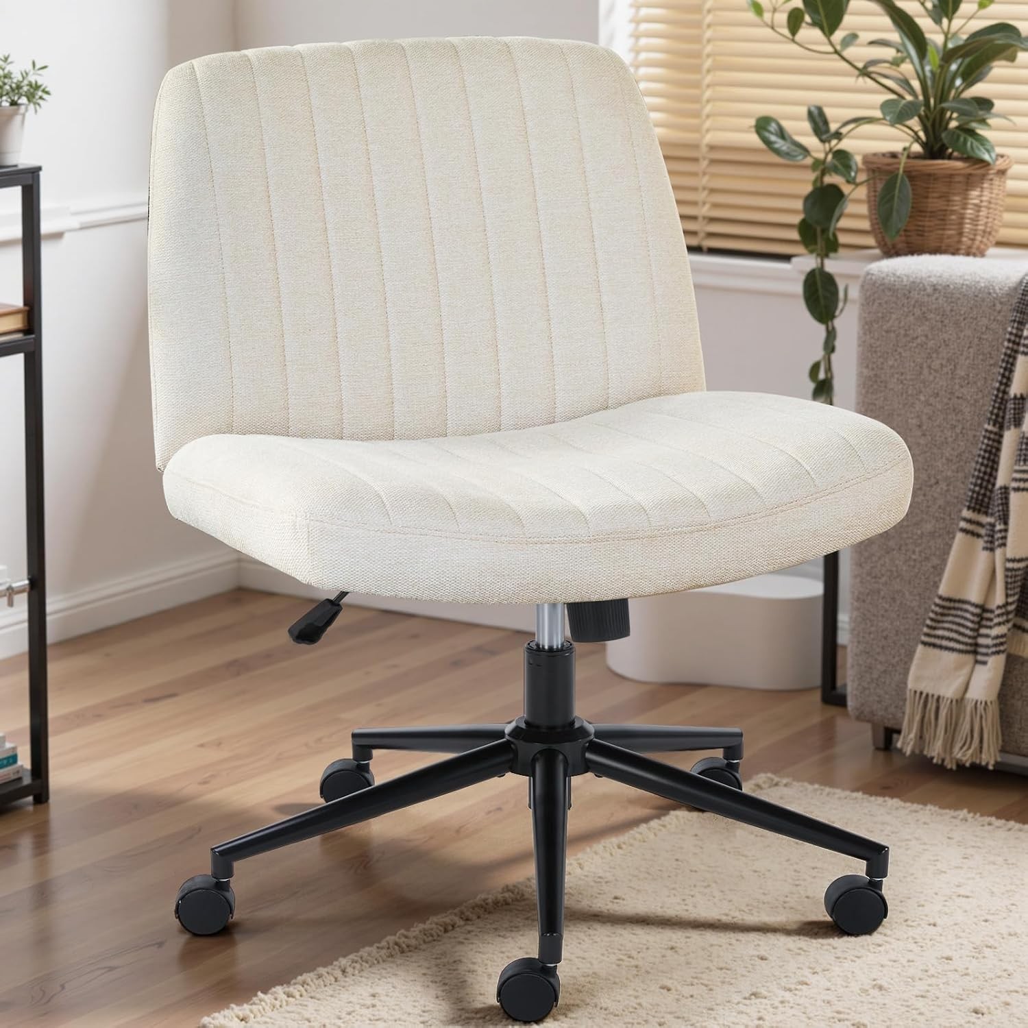Criss Cross Chair W/ Wheels Wide Cross Legged Office Desk Vanity Chairs Fabric