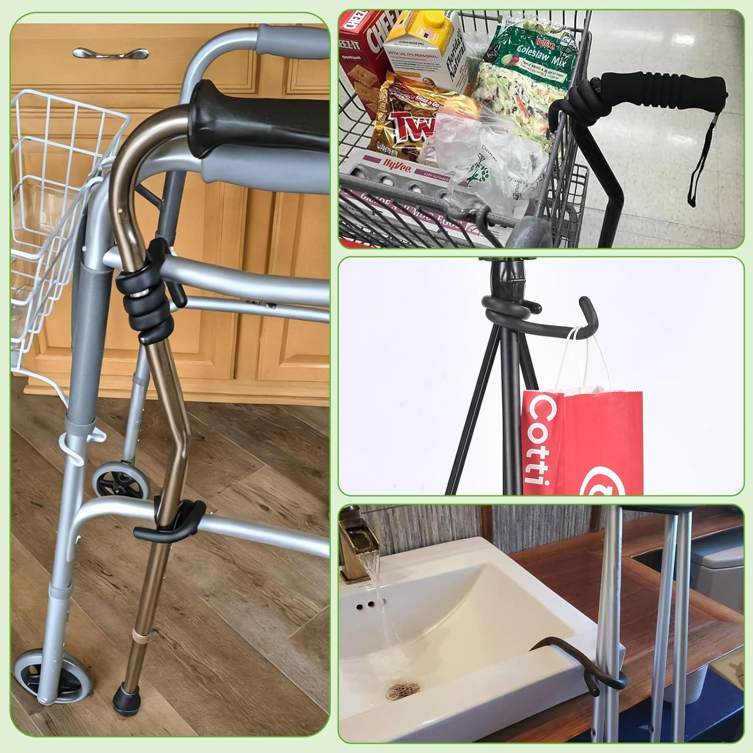 4 Pack Bendable Cane Holder - Cane Holder with Fixation Grabber Hook Attachments