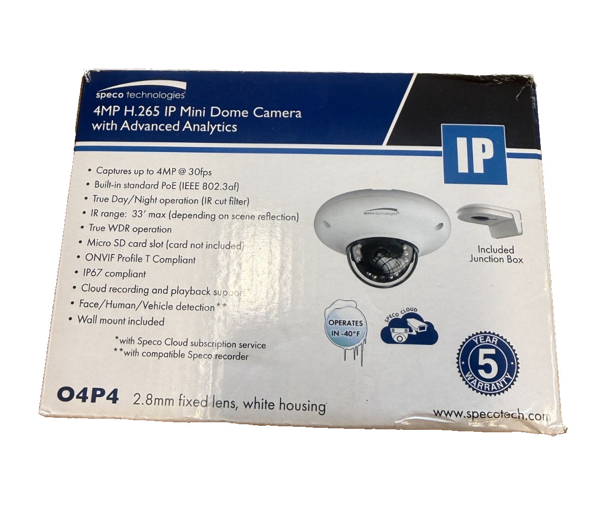 Speco O4P4 4MP H.265 IP Mini-Dome Camera