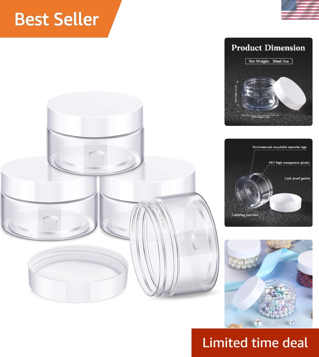 Versatile 1 Oz Leak-Proof Travel Jars Set of 4 - Perfect for Creams & Salves