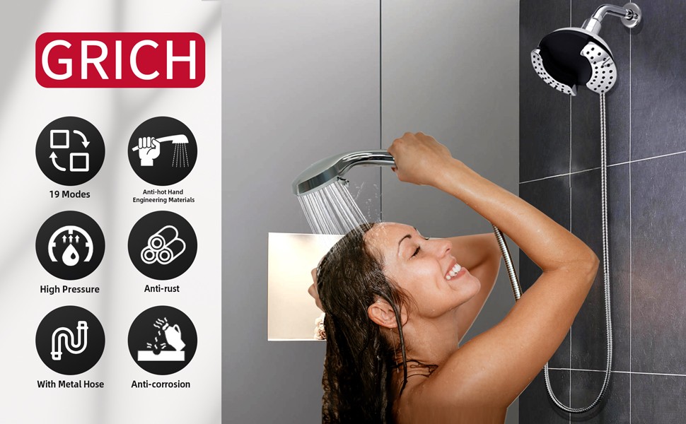 Dual Shower Head with Handheld: 2 IN 1 High Pressure Handheld Shower Head &