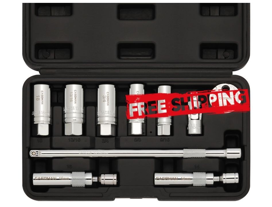 Kit 10 piezas para bujías 3/8 con dados magnéticos y acero CR-V. Nuevo