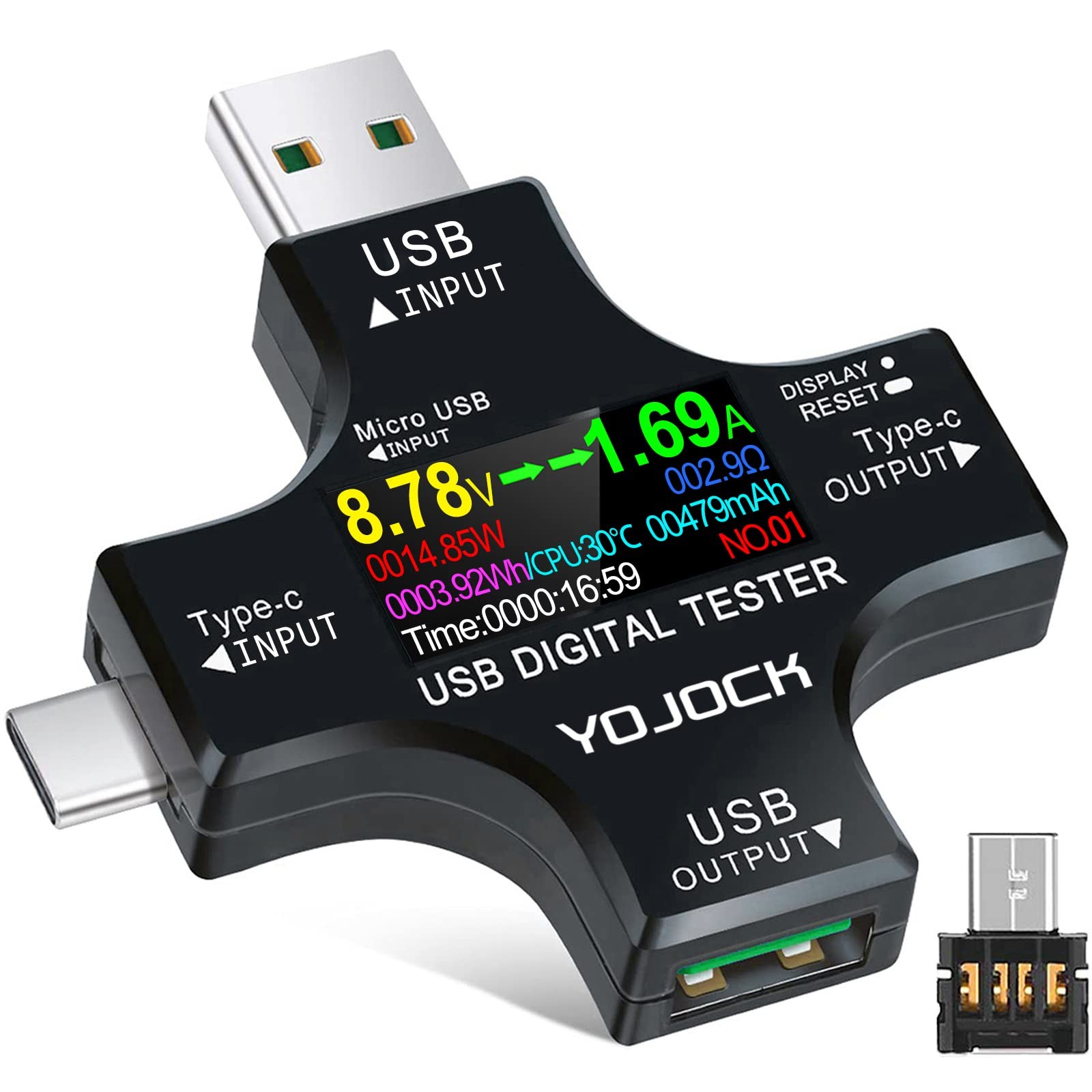 YOJOCK USB C Tester USB Power Meter 2 in 1 Digital Multimeter 3.6-32V 0-8.0A