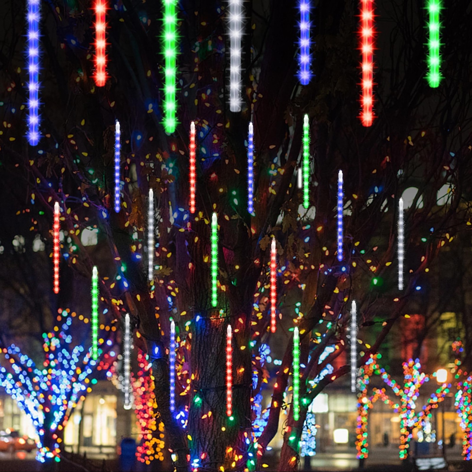 LJLNION Meteor Shower Lights, 12 Inch Outdoor Icicles Christmas Lights, 8 Tub...