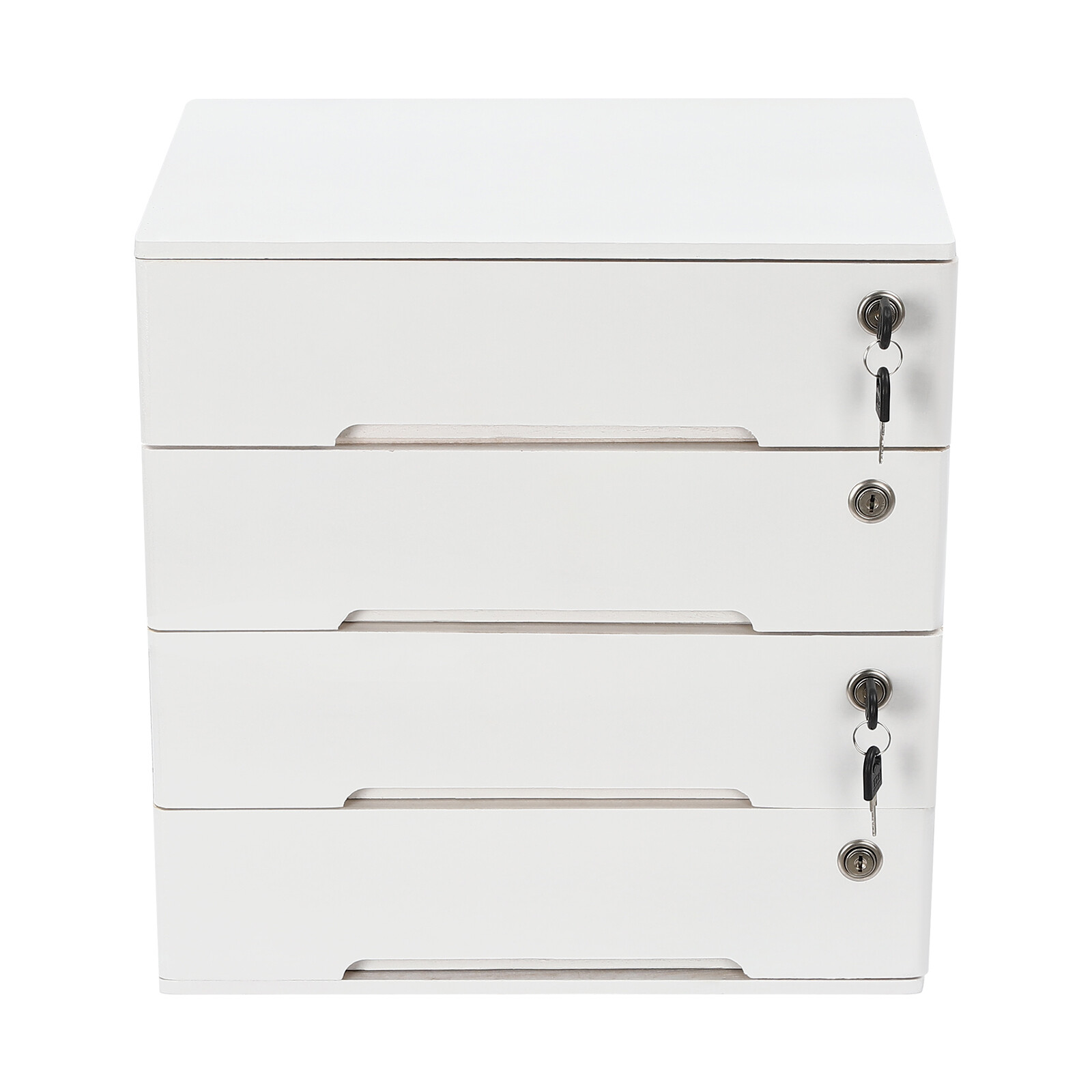4-layer white wooden desktop storage box file cabinet with lockable drawers