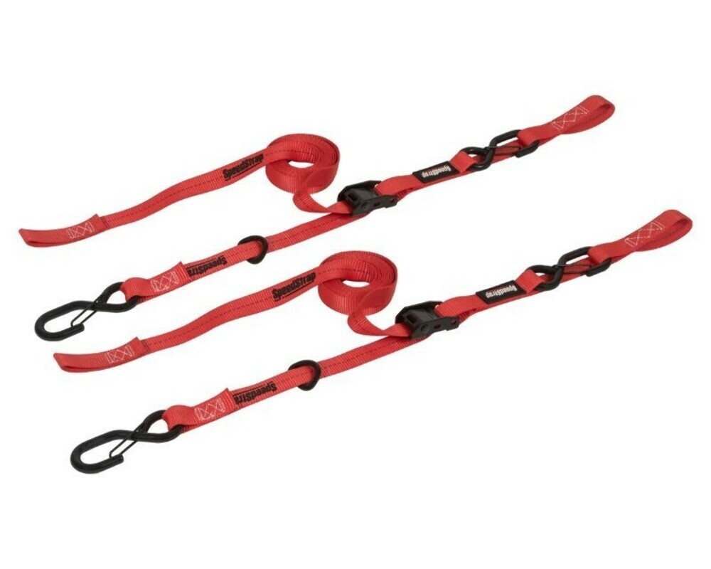 SpeedStrap 1In x 10Ft Cam-Lock Tie Down with Snap S-Hooks Soft-Tie (2 Pack) -Red