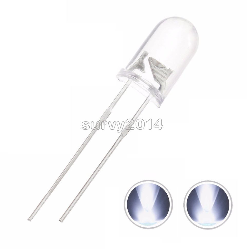 100/500/1000PCS F5 5MM White Color White Light Round Superbrigh​t LED Lamp