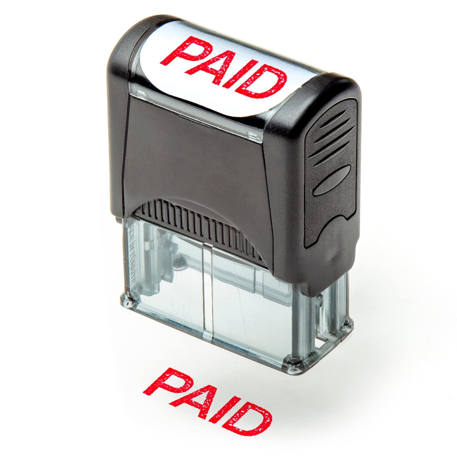 Self Inking Rubber Stamp Paid Red Ink Refillable 1.4x0.51 Inch 35x8mm Office