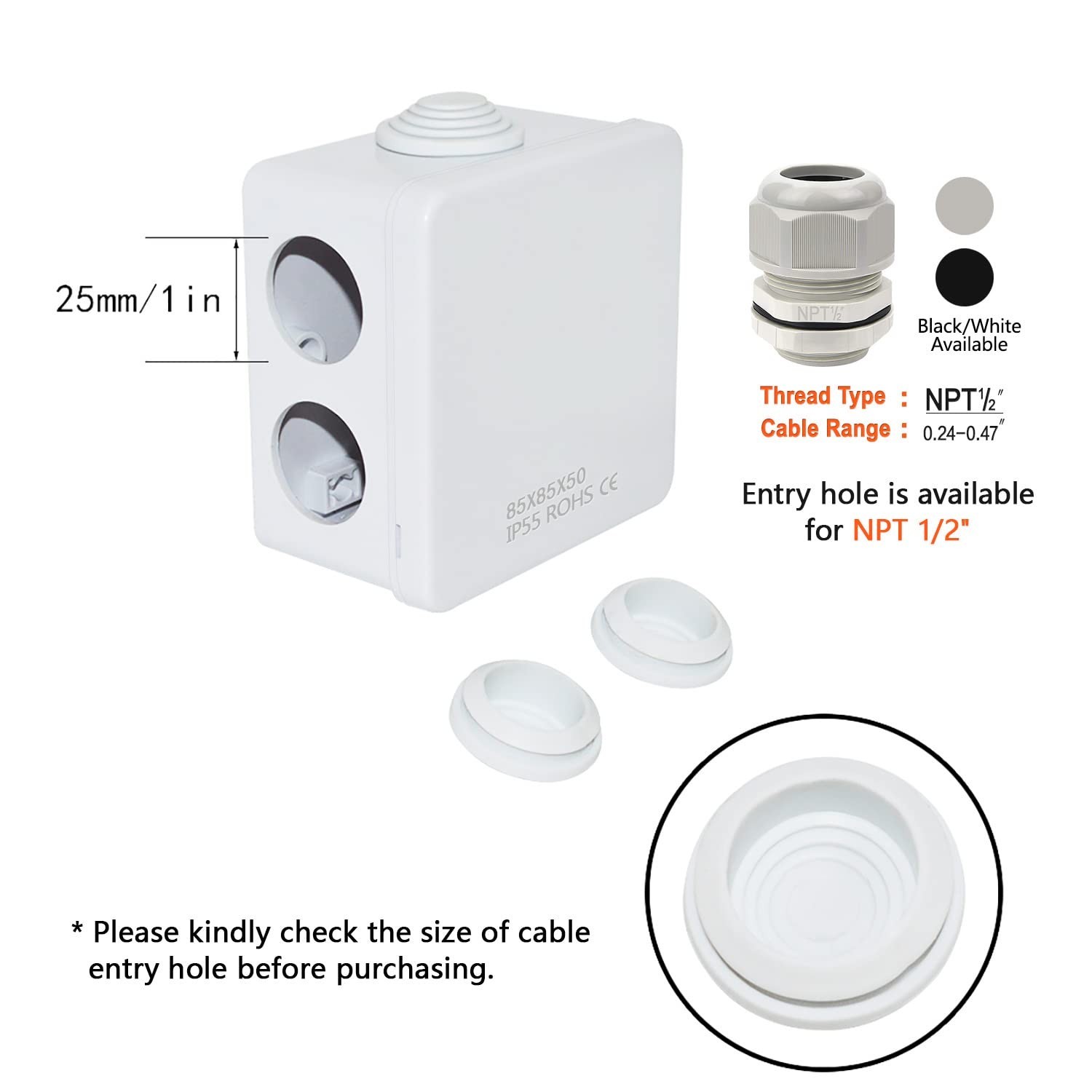LeMotech ABS Plastic Dustproof Water Resistant IP55 Junction Box Universal El...