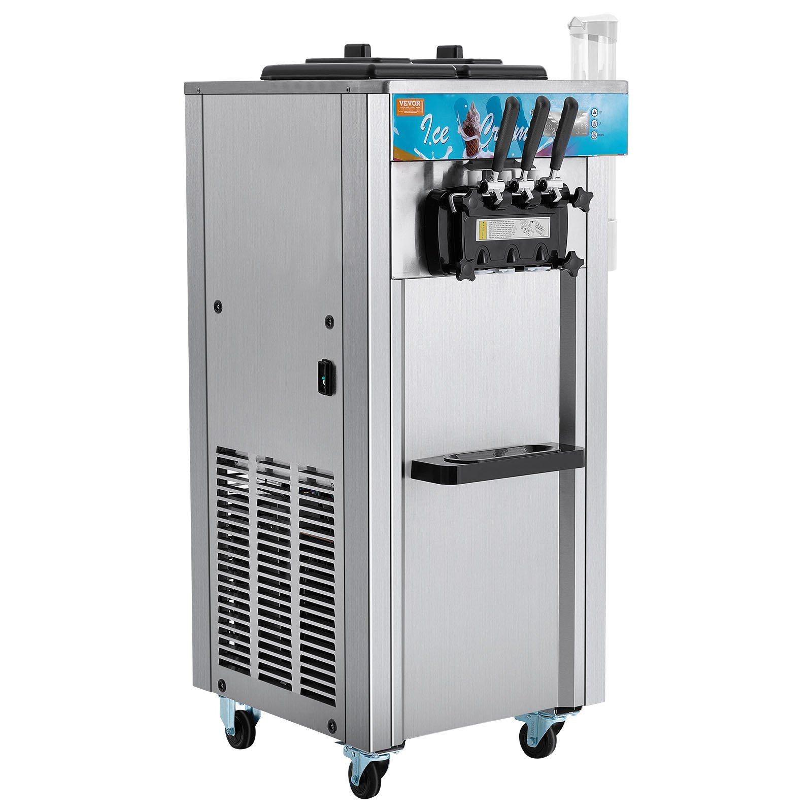 VEVOR Commercial Ice Cream Machine, 21-31 L/H Yield, 1800W 3-Flavor Freestanding