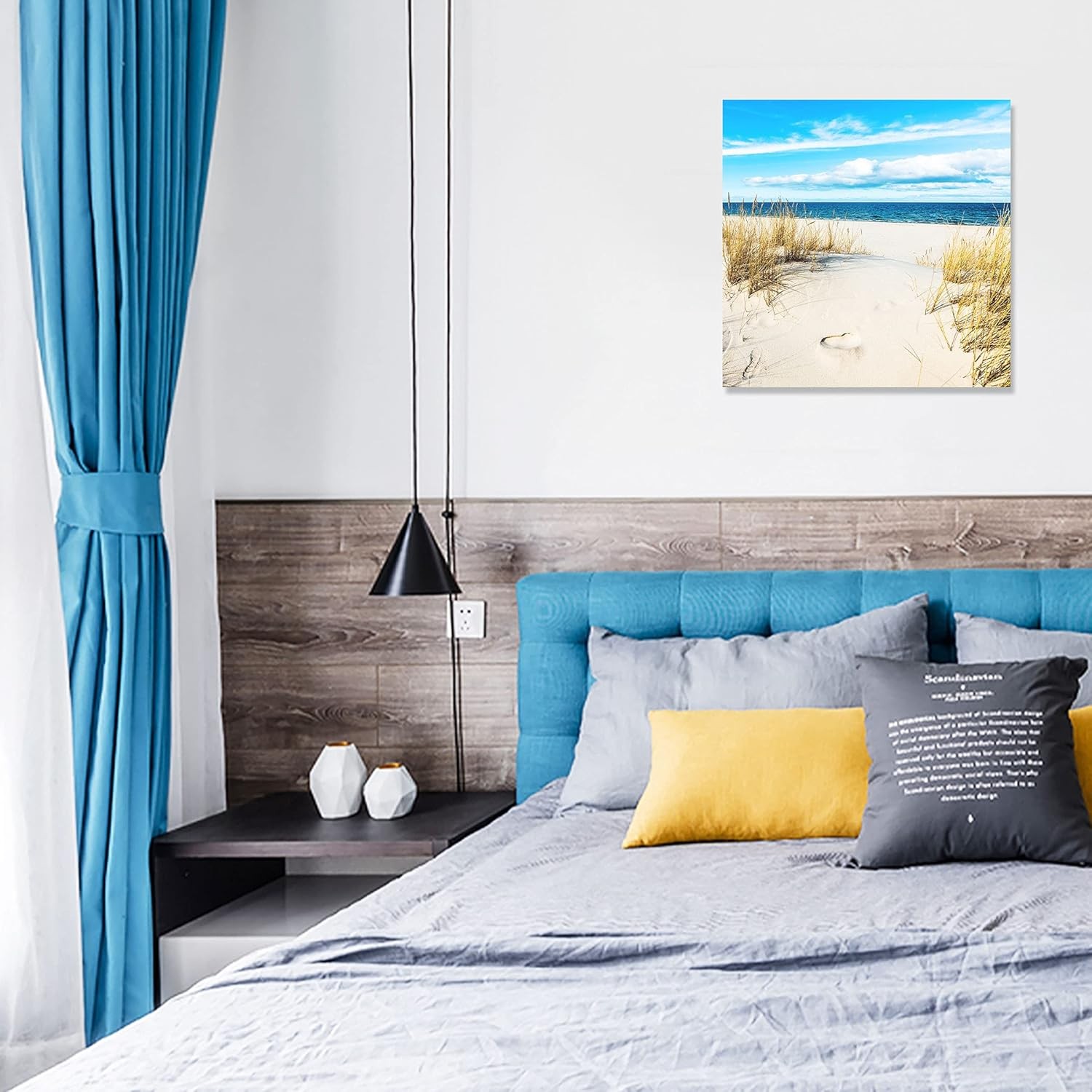 Beach Pictures Wall Art for Bathrooms 14L" x 14W", Blue and White