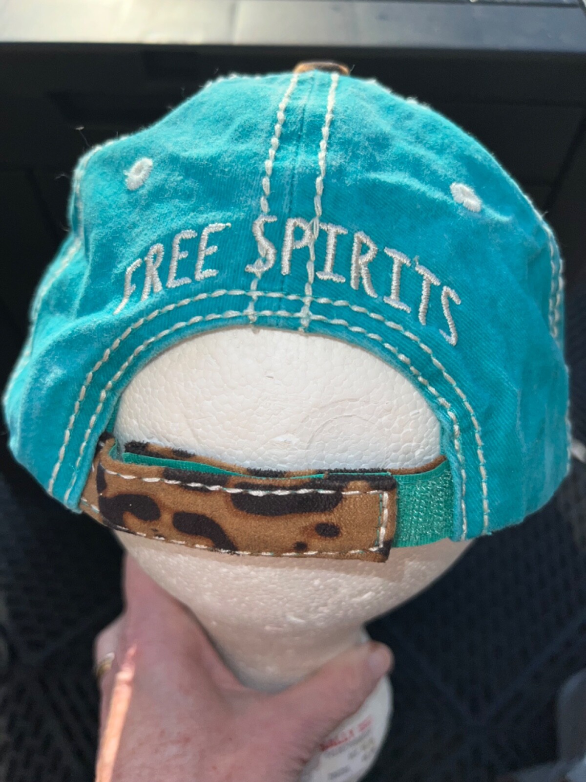 Teal Faux Leopard Print Hat Cap Hook Loop Districts4350 Free Spirits Patch EUC