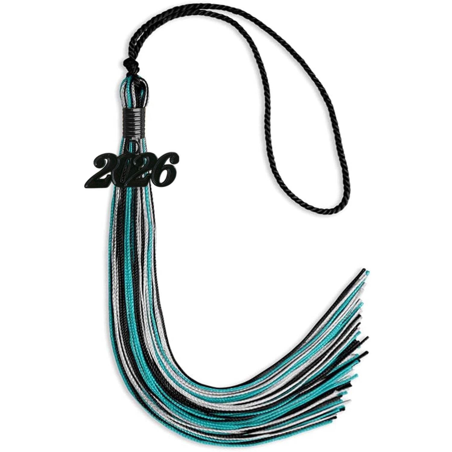 Endea Graduation Black/Peacock/Silver Mixed Color Tassel With Black Date Drop