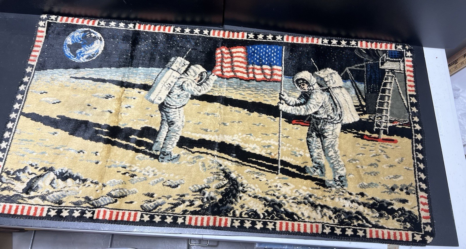 1969 Apollo 11 Moon Landing Wall Tapestry Rug 38 x 19inch Made in Italy original