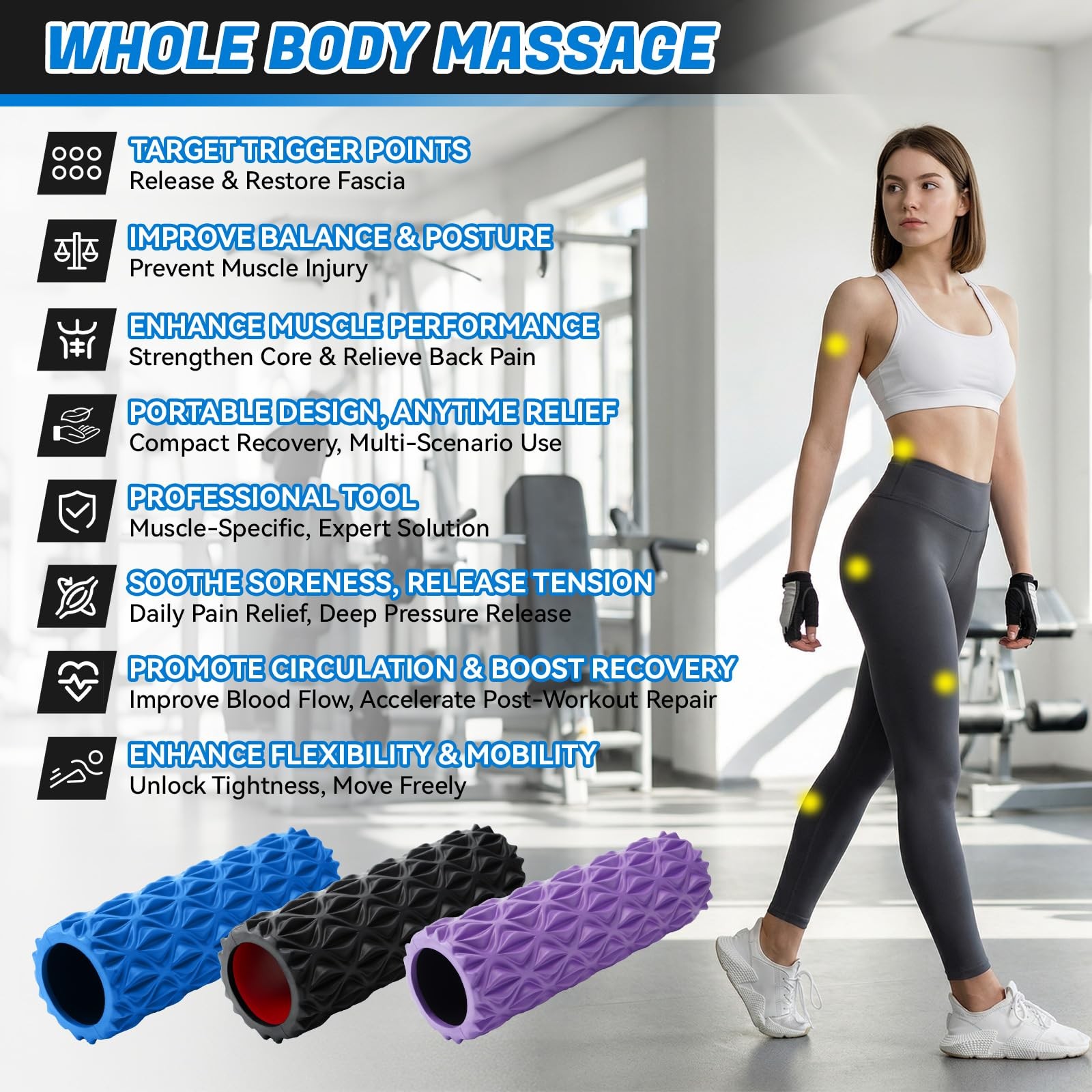 JOYVANTAGE Foam Roller for Deep Tissue Massager, 15" High Density DiamondShap...