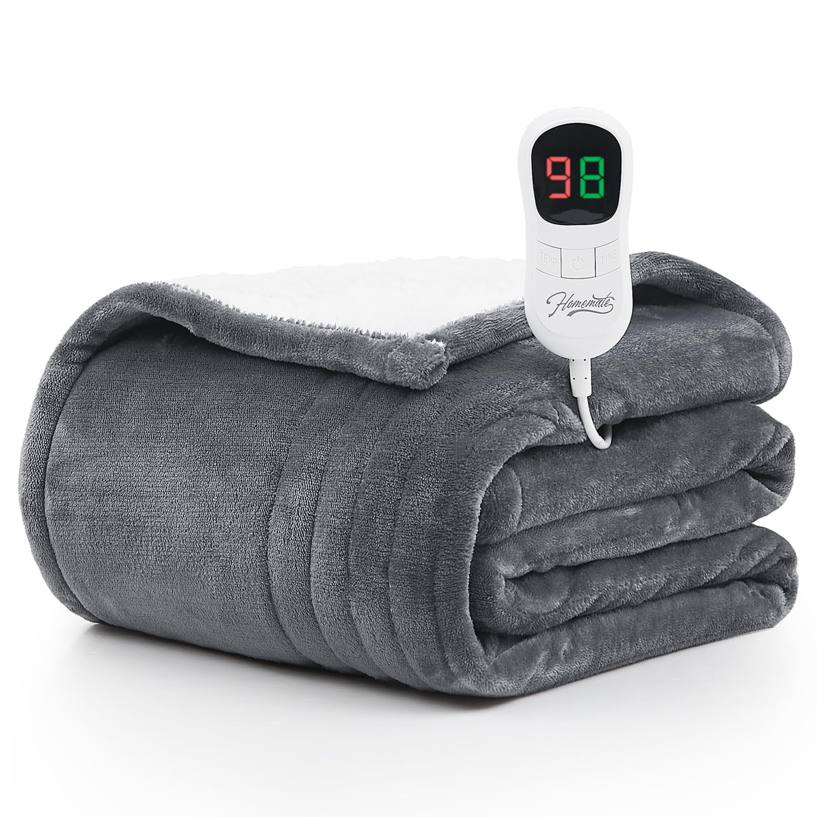 Electric Heated Blanket Throw 50"x60" - Auto-off, 10 Heat Levels, ETL Certified