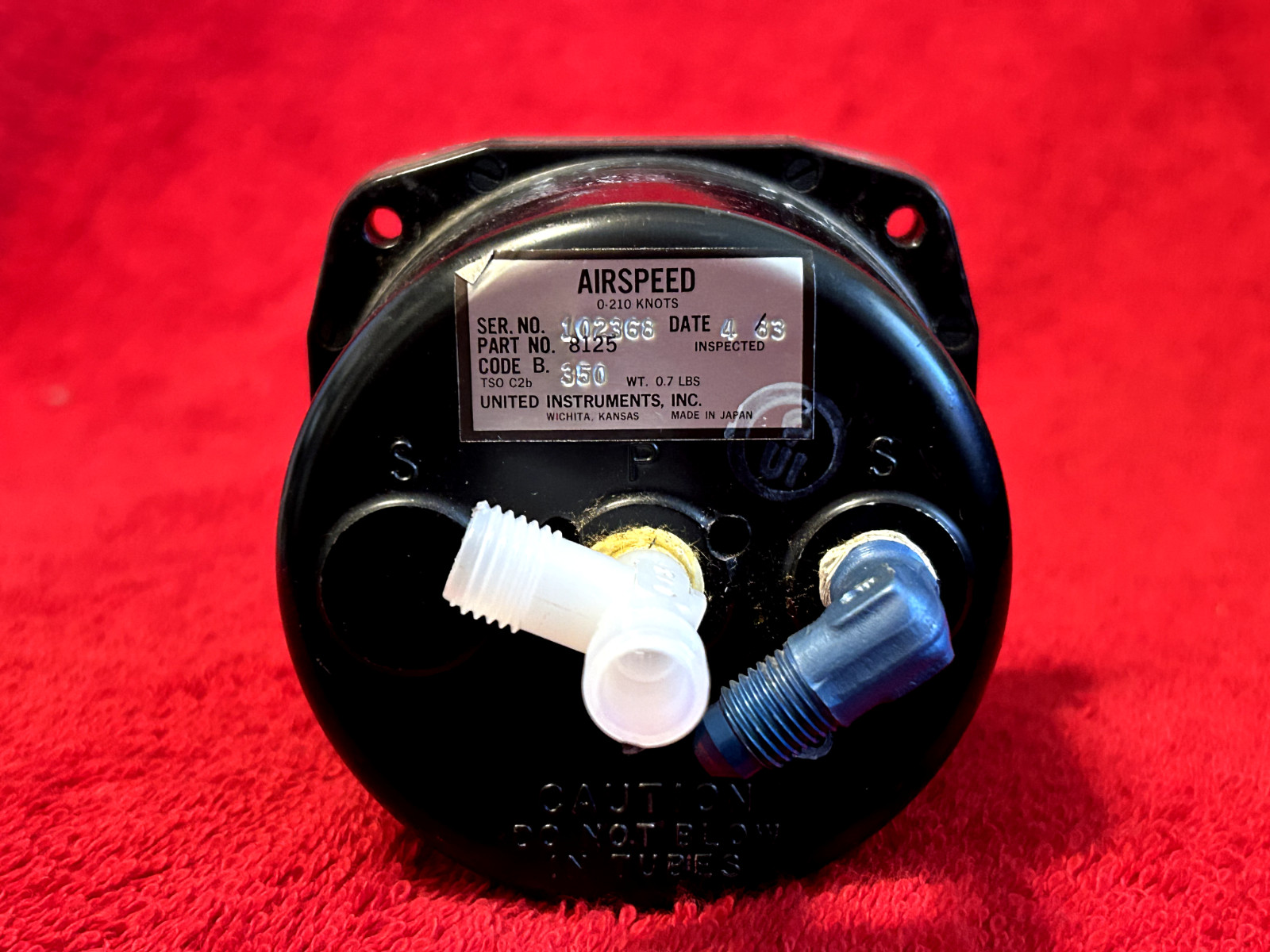 UNITED INSTRUMENTS TRUE AIRSPEED INDICATOR P/N 8125 CODE B.350