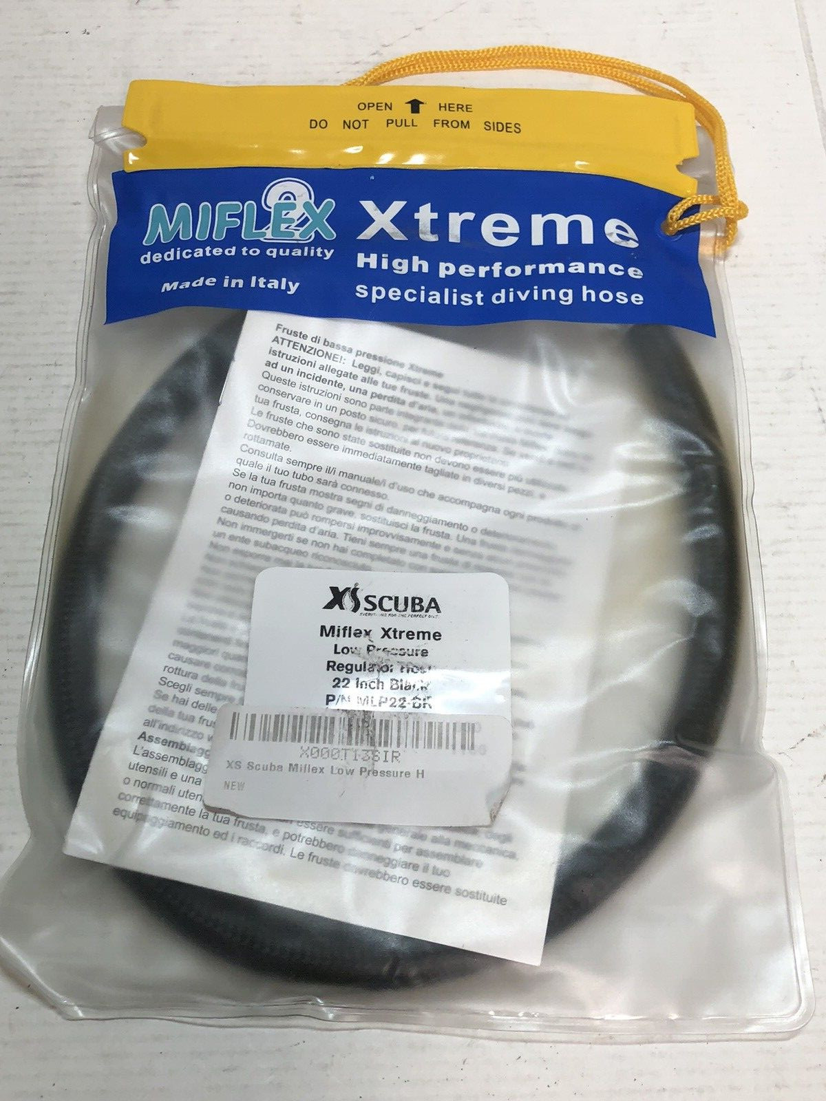 Miflex Xtreme 22" Low-Pressure Hose for Scuba Diving Regulator - Black