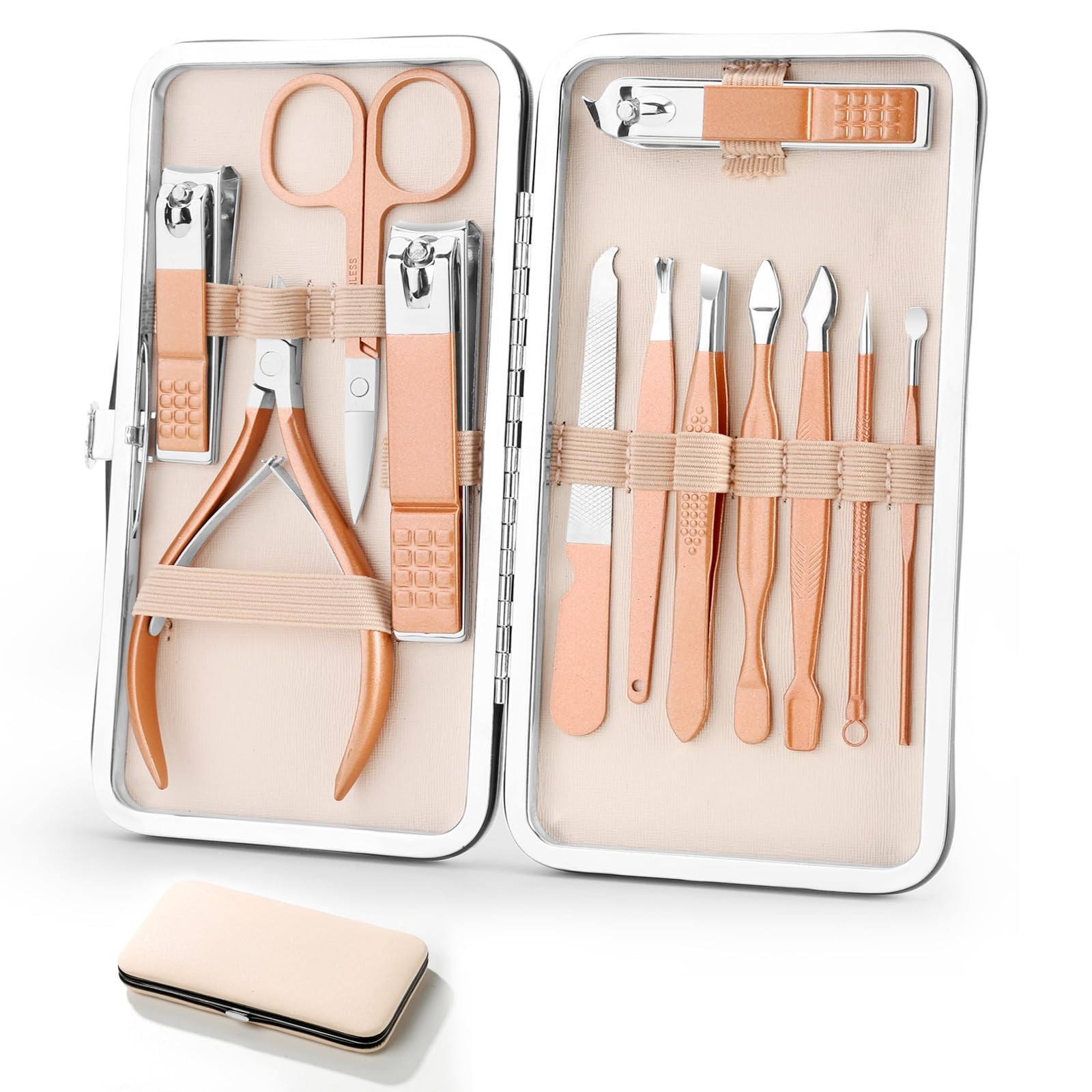 Professional Manicure Pedicure Set 12in1 Nail Care 12 Piece Set, Rose Gold