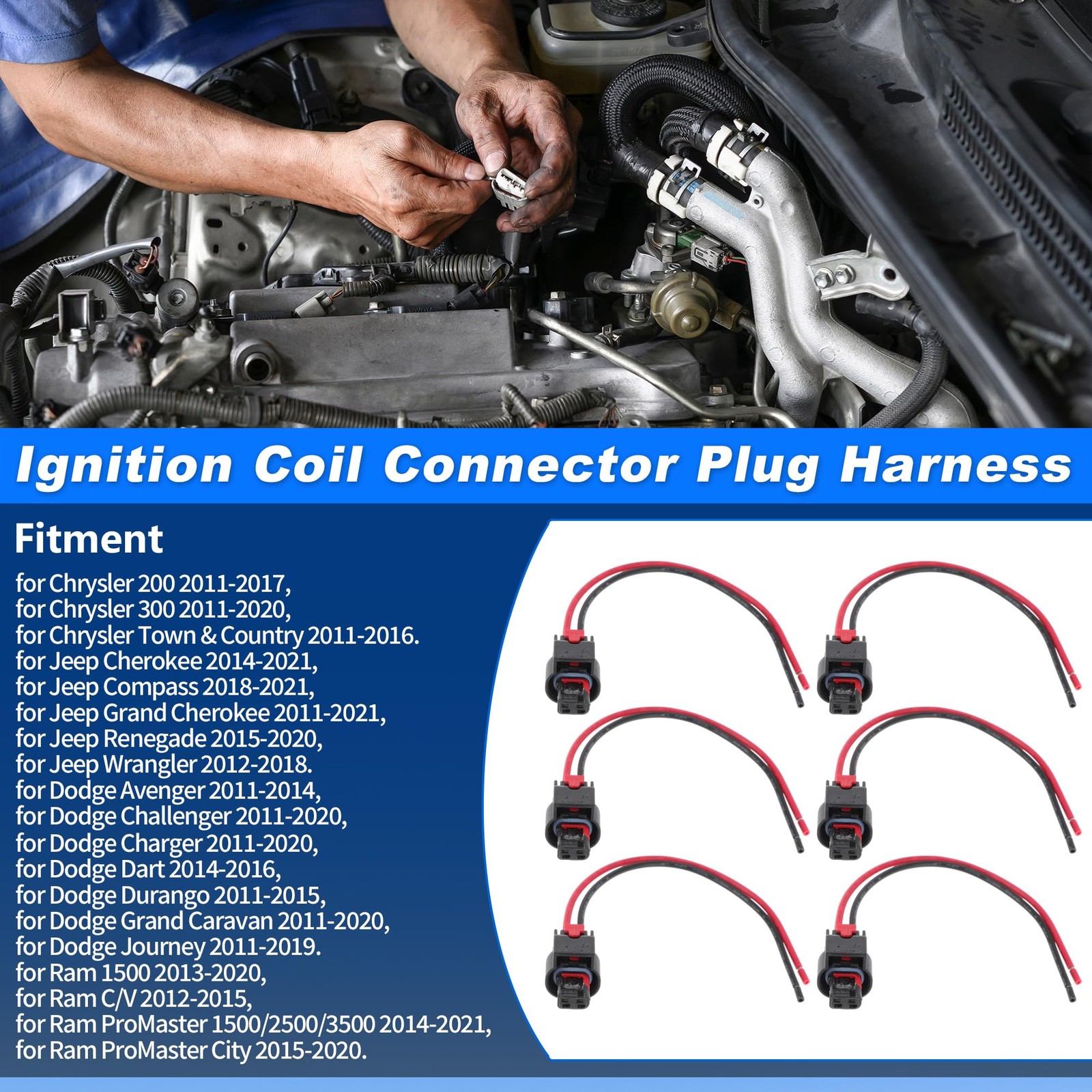 6Pcs Ignition Coil Connector Plug Harness for Chrysler for Jeep Ignition Coil...