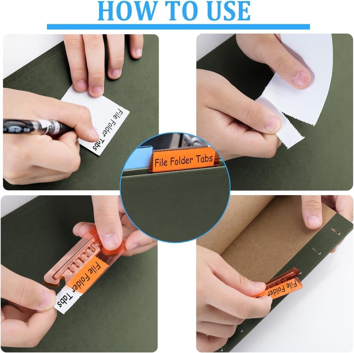 200 Insertable Hanging File Folder Tabs with 400 Inserts - Clear