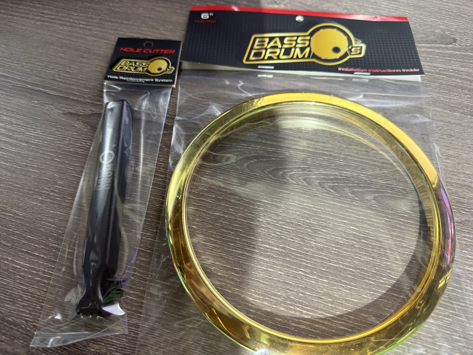 (2) Bass Drum O's Port Hole Ring with (1) Cutter - 6" - Brass | FREE SHIPPING