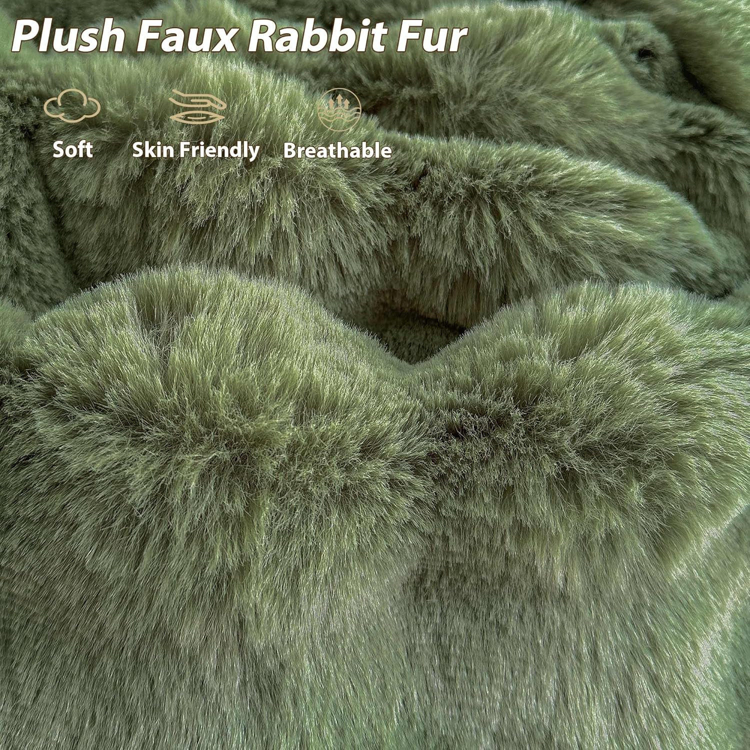 Faux Rabbit Fur round Inflatable Pouf Ottoman, 20" X 16" Plush Fuzzy Waffle Bubb