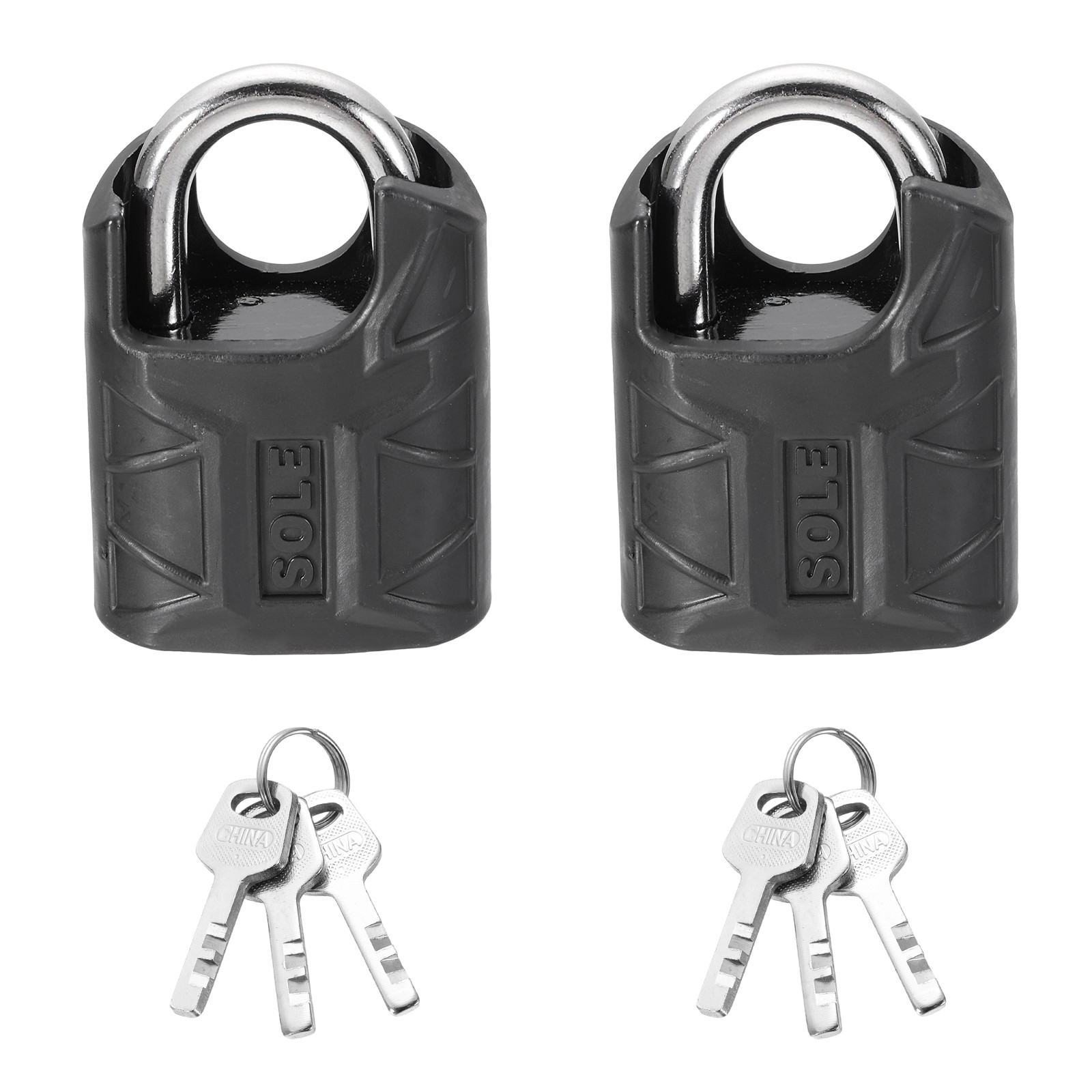 2Pcs High Security Solid Steel Padlock with Key, Black (1-5/16 Inch)