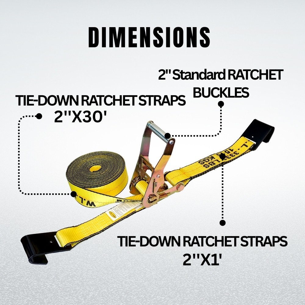 6 Pack 2"x30' Ratchet Strap w/Flat Hook WLL3333lbs Tie Down Cargo Control Yellow