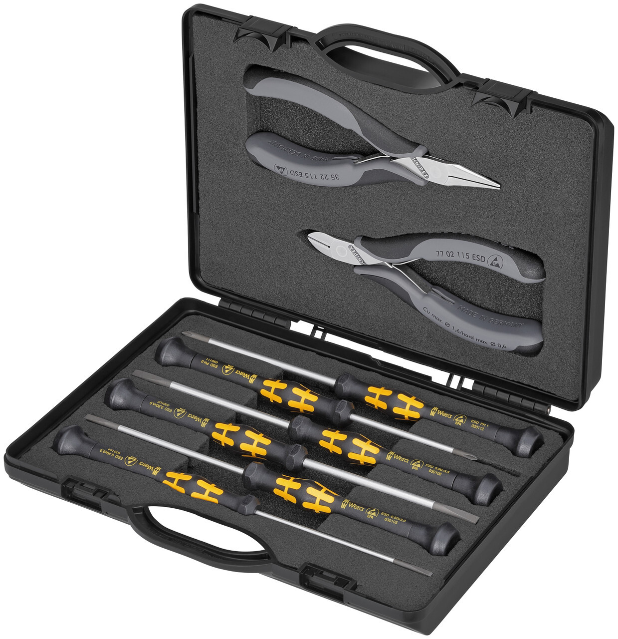Knipex 00 20 18 ESD, 8 Pc Electronics Tool Set ESD in Case with Foam