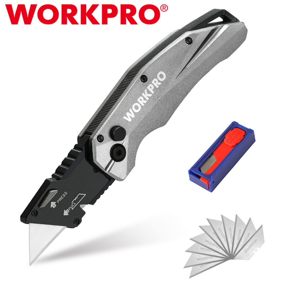 WORKPRO Folding Utility Knife Heavy Duty Metal w/10 SK5 Blade Quick Change Blade