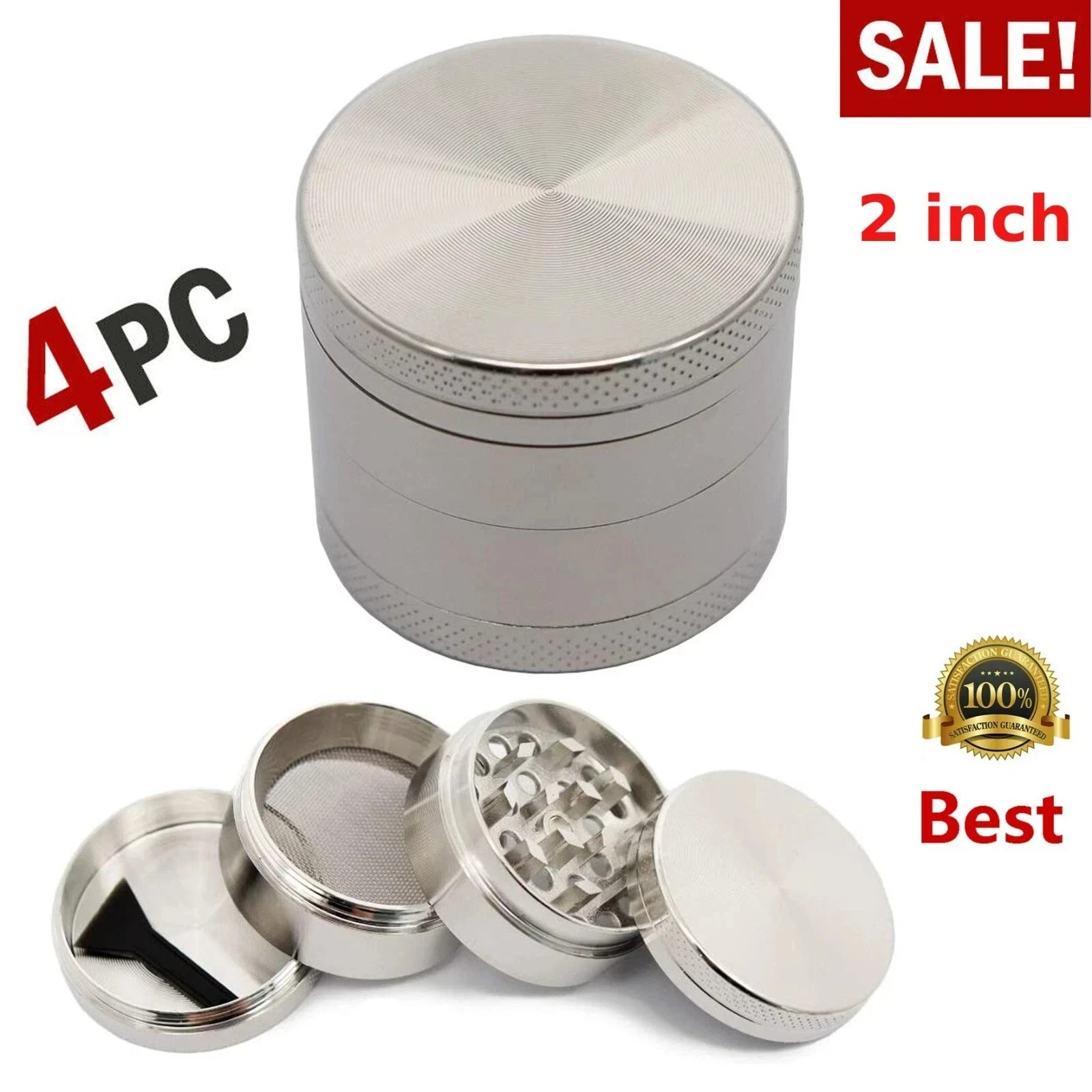 Tobacco Herb Grinder 2 inch 4 Layer Spice Herbal Metal Smoke Crusher Scraper..