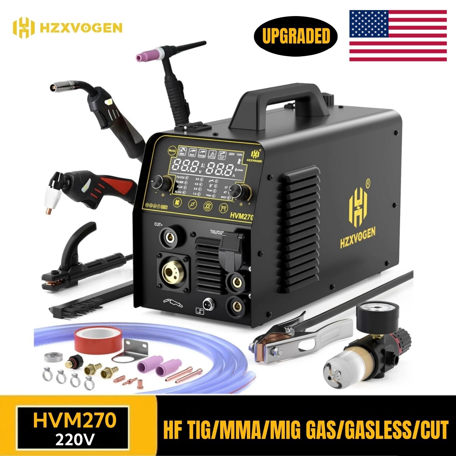 HZXVOGEN 6 IN 1 MIG/Plasma Cutter/HF TIG/ARC Welder Gas/Gasless Machine Aluminum