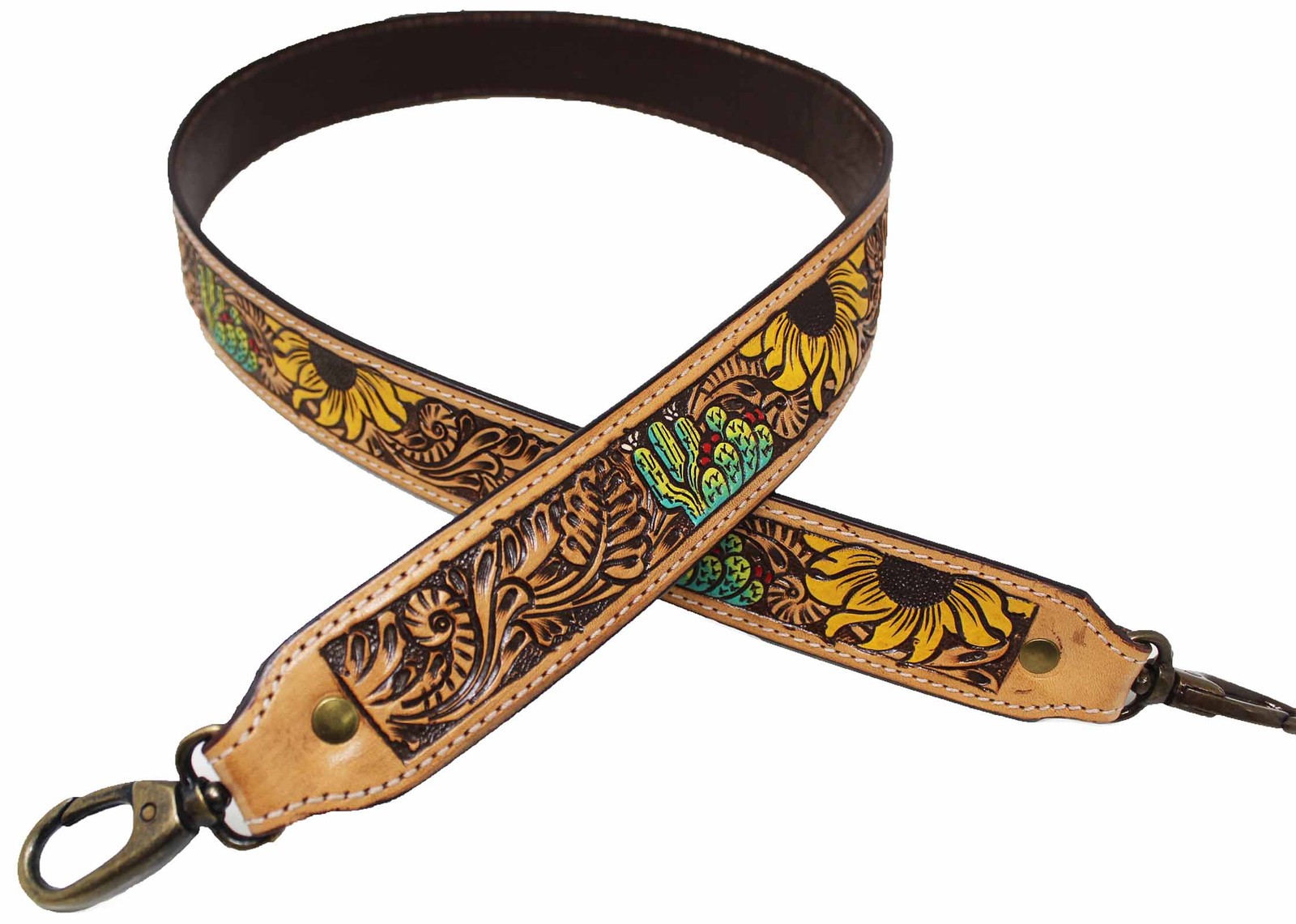 Western Antique Tooled Leather Replacement Shoulder Strap For Bags Purse Duffle