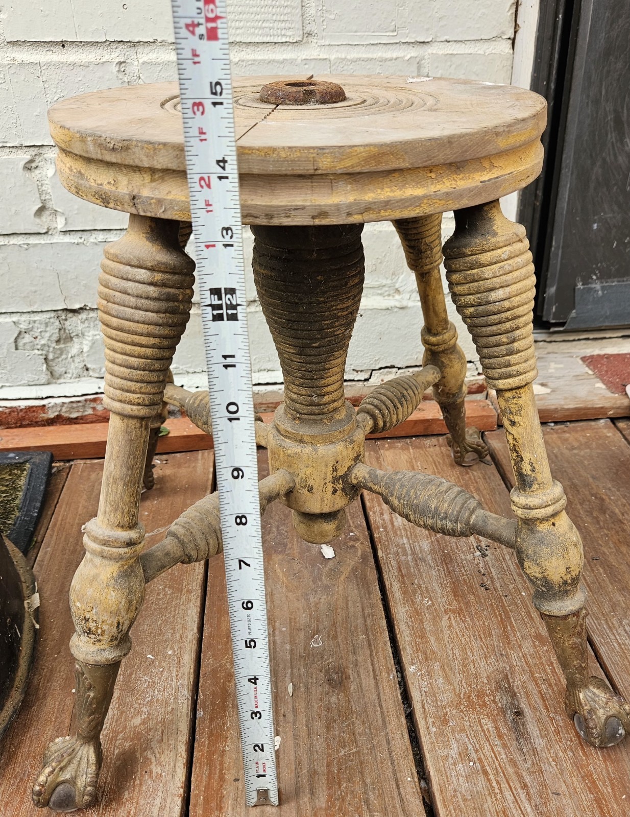 Vtg WOOD PIANO STOOL Claw Ball foot victorian seat Parts Only Can Ship Claw Only