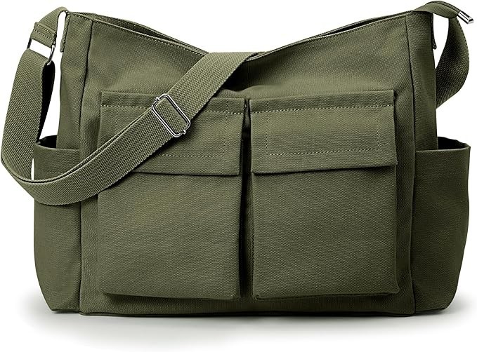 KALIDI Canvas Tote Bag Messenger Bag, Large Crossbody Bag for Women or Men, C...